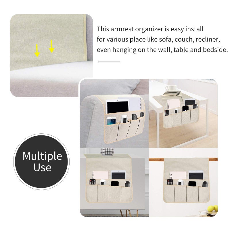 SYSOV Sofa Armrest Organizer, Remote Control Holder for Recliner Couch, Arm Chair Caddy with 5 Pockets for Magazine, Tablet, Phone, iPad - Image 5